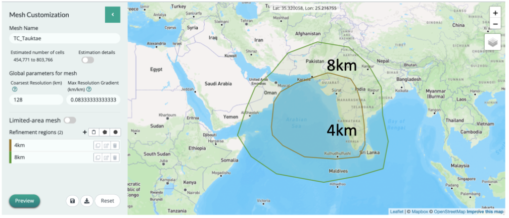 Mesh area used for the simulation of Cyclone Tauktae