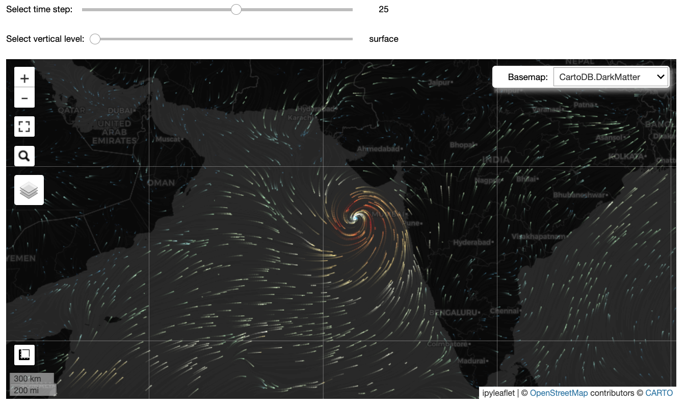 Predicted 10-m wind field