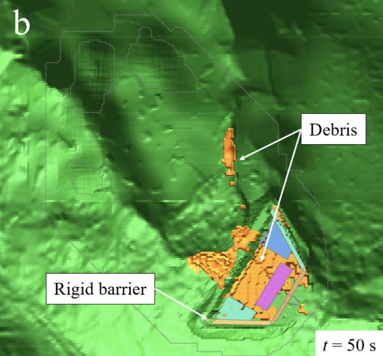 Top-down view of debris deposited in LS-DYNA